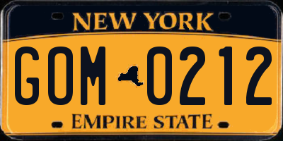 NY license plate GOM0212