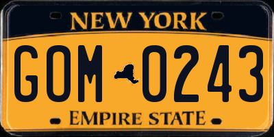 NY license plate GOM0243