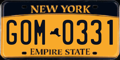 NY license plate GOM0331