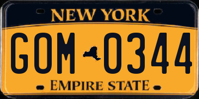 NY license plate GOM0344
