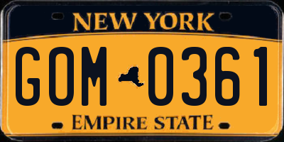 NY license plate GOM0361