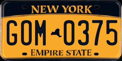 NY license plate GOM0375