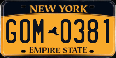 NY license plate GOM0381