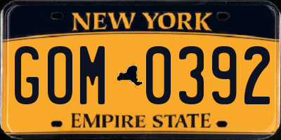 NY license plate GOM0392