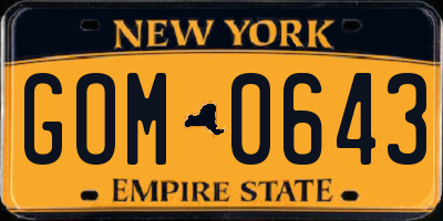 NY license plate GOM0643
