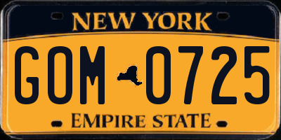 NY license plate GOM0725