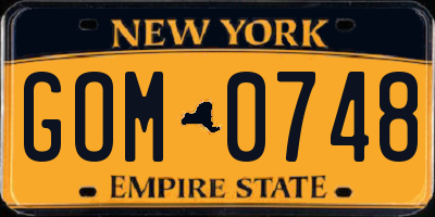 NY license plate GOM0748