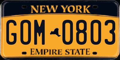 NY license plate GOM0803