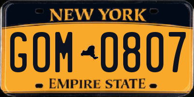 NY license plate GOM0807