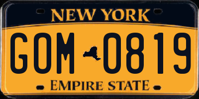 NY license plate GOM0819