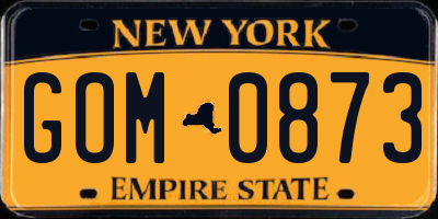 NY license plate GOM0873