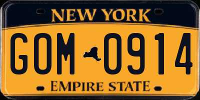 NY license plate GOM0914