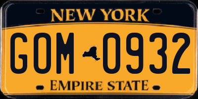 NY license plate GOM0932