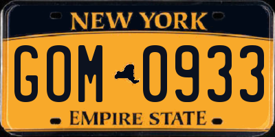 NY license plate GOM0933