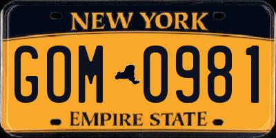 NY license plate GOM0981
