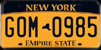 NY license plate GOM0985