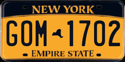 NY license plate GOM1702