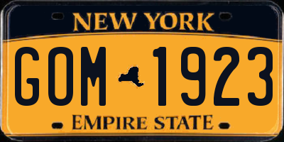 NY license plate GOM1923