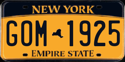 NY license plate GOM1925