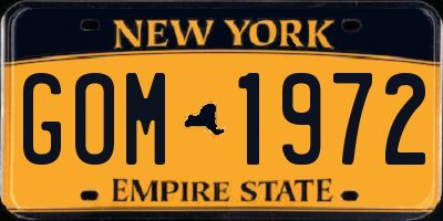 NY license plate GOM1972