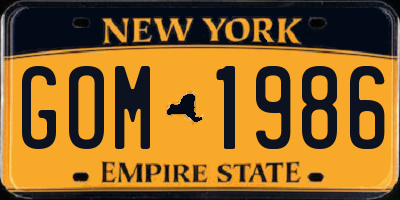 NY license plate GOM1986