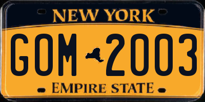 NY license plate GOM2003