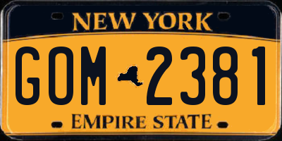 NY license plate GOM2381