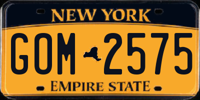 NY license plate GOM2575