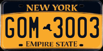 NY license plate GOM3003