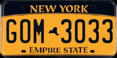 NY license plate GOM3033