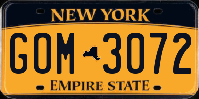 NY license plate GOM3072