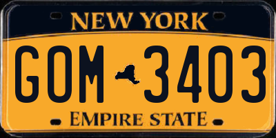 NY license plate GOM3403