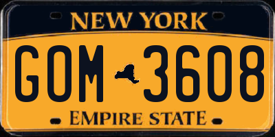 NY license plate GOM3608