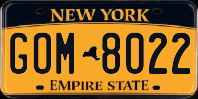 NY license plate GOM8022