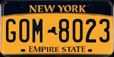 NY license plate GOM8023