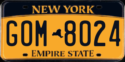NY license plate GOM8024