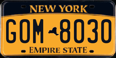 NY license plate GOM8030