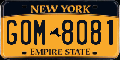 NY license plate GOM8081