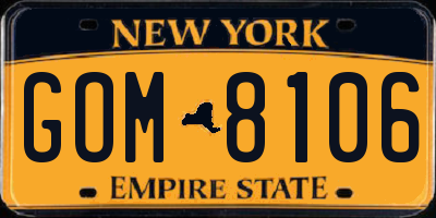 NY license plate GOM8106