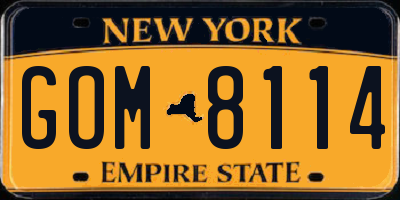 NY license plate GOM8114