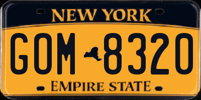 NY license plate GOM8320
