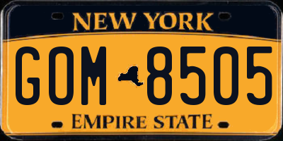 NY license plate GOM8505
