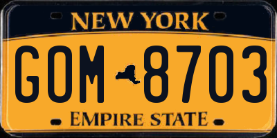 NY license plate GOM8703
