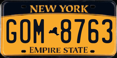 NY license plate GOM8763