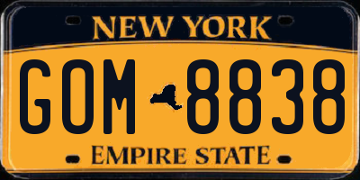 NY license plate GOM8838