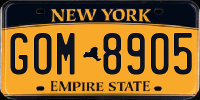 NY license plate GOM8905