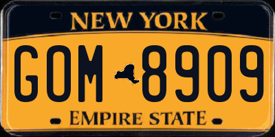 NY license plate GOM8909