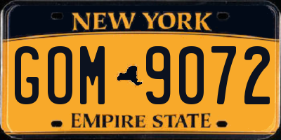 NY license plate GOM9072
