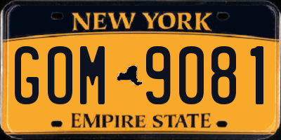 NY license plate GOM9081