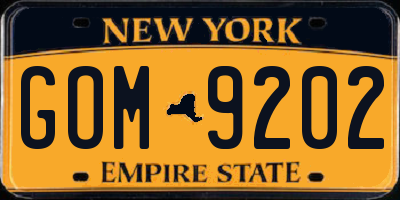 NY license plate GOM9202